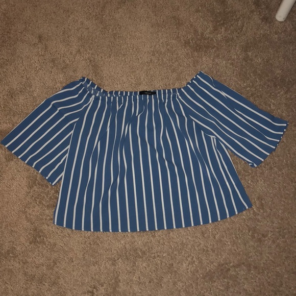 blue and white striped off the shoulder top - Picture 1 of 1